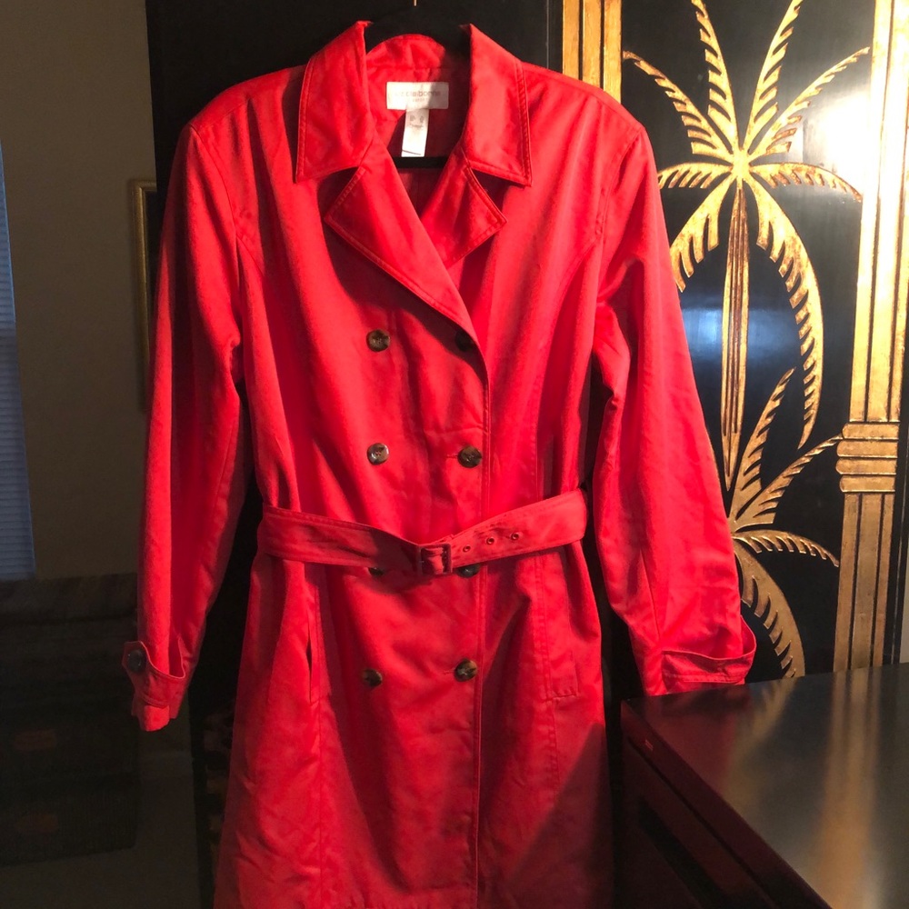 Liz Claiborne Red Double-Breasted Trench Coat with Belt